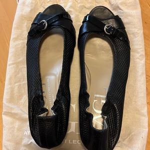 AGL Black Leather Open Toe Ballet Flat Size 39